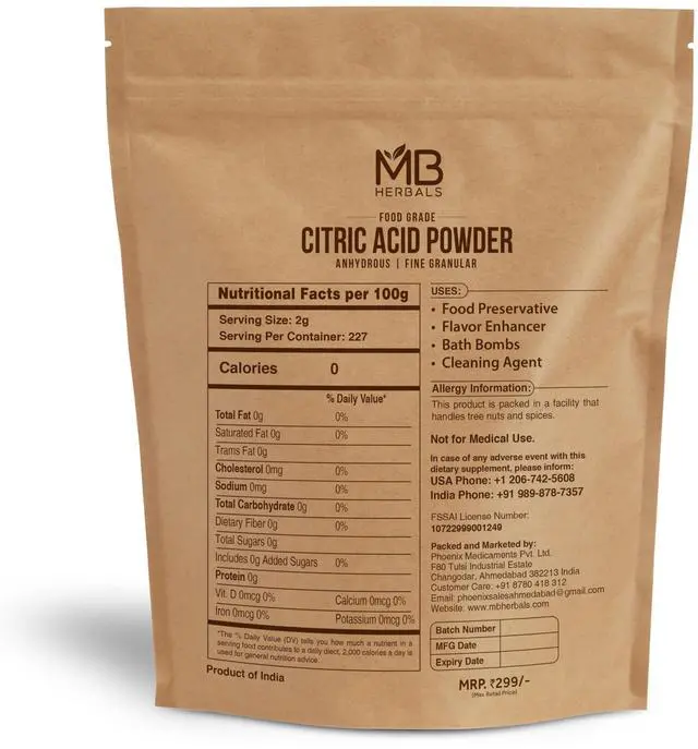 Alt view image 2 of 2 - MB Herbals Citric Acid Powder 2 lb | 100% Pure Anhydrous Fine Granulated Citric Acid Powder | Food Preservative Flavor Enhancer
