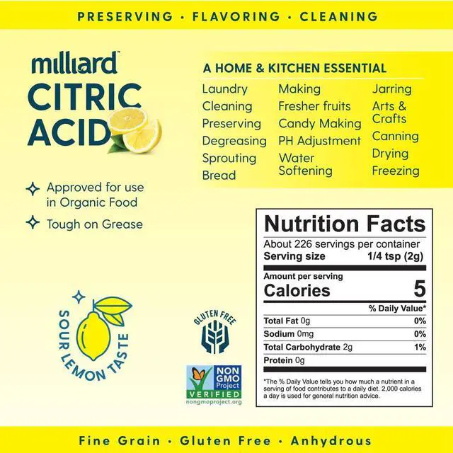 Alt view image 3 of 7 - Milliard Citric Acid 1 Pound - 100% Pure Food Grade Non-GMO Project Verified (1 Pound)