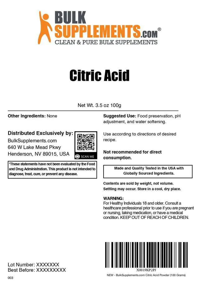 Alt view image 2 of 5 - BulkSupplements.com Citric Acid Powder - Citric Acid Food Grade, for Flavor Enhancer, & Cleaning, Citric Acid for Bath Bombs - Anhydrous & Gluten Free, 100g (3.5 oz) (Pack of 1)