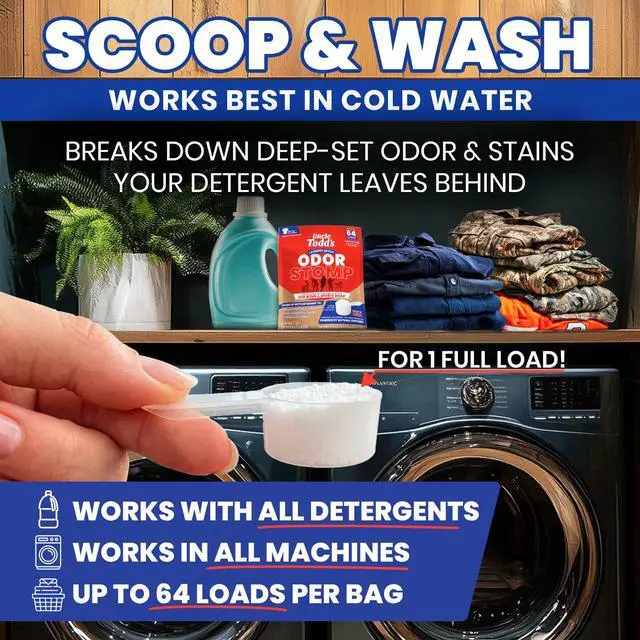 Alt view image 5 of 6 - Uncle Todds Bio Enzyme Laundry Booster - 2 lb (64 Loads) Odor Stomp Laundry Sanitizer Additive - Clothes Stain Remover - Removes Sweat, Body Odor & Tough Stains - Fragrance Free, Works in Cold Water