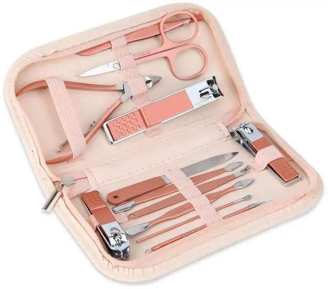 Main image of Nail Clippers & Beauty Tool Portable Set, Rose Gold Manicure Set, 12 in 1.