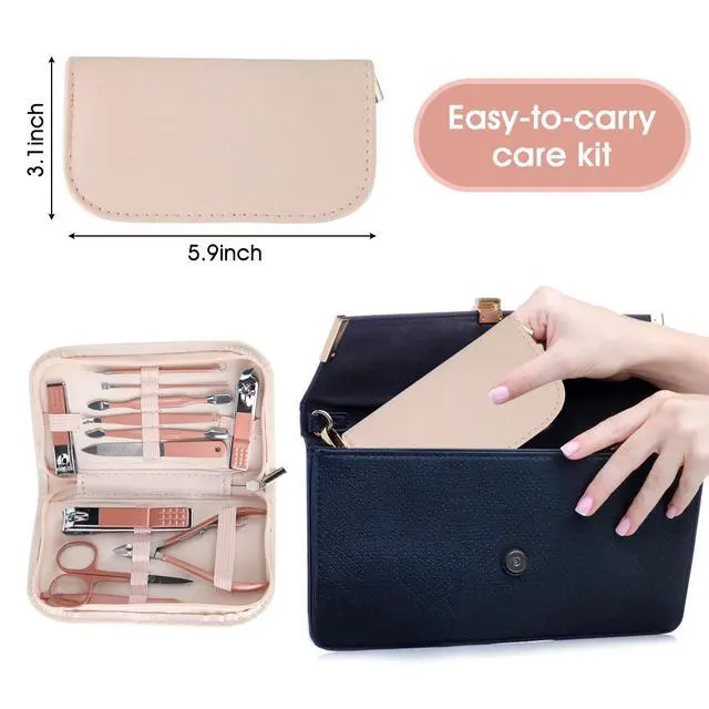 Alt view image 3 of 7 - Nail Clippers & Beauty Tool Portable Set, Rose Gold Manicure Set, 12 in 1.