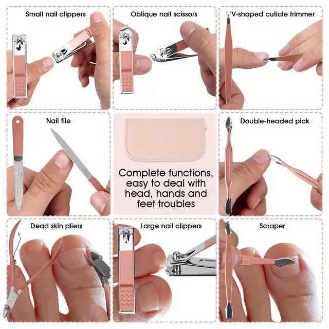 Alt view image 5 of 7 - Nail Clippers & Beauty Tool Portable Set, Rose Gold Manicure Set, 12 in 1.
