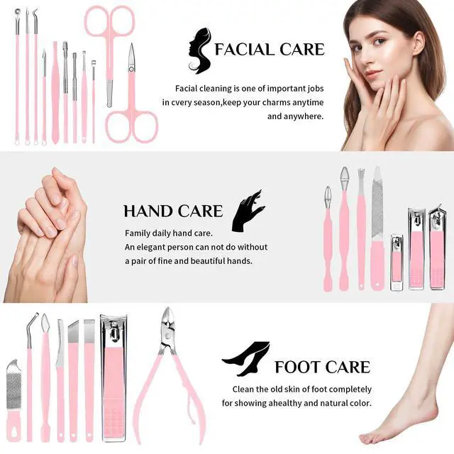 Alt view image 4 of 7 - 26-Piece Manicure Set for Women, Pink At-Home Nail Care Kit