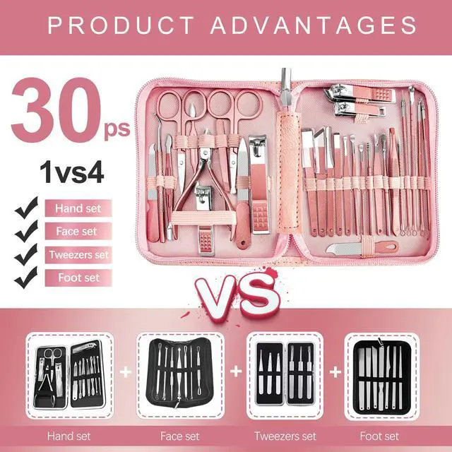 Alt view image 2 of 7 - Manicure Set 30 in 1 Nail Clipper set, REDFLOW nail clippers, fingernail & toenail clippers, Manicure Tools, pedicure tools, Suitable for Travel Manicure Kit, Nail Set Kit With Everything Profe