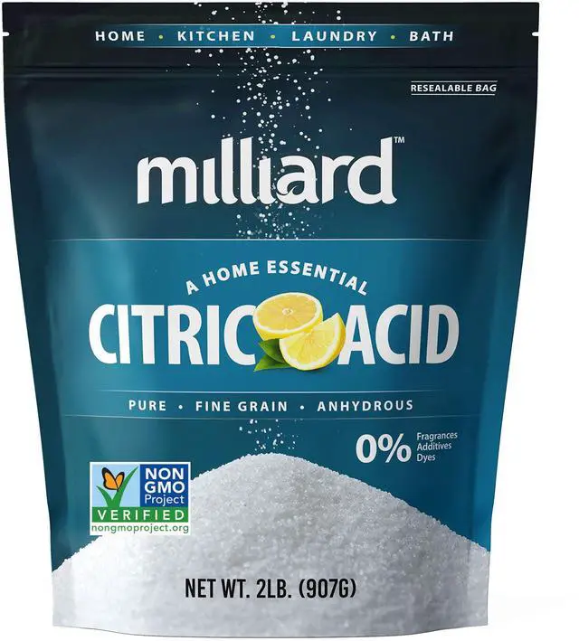 Main image of Milliard Citric Acid Powder Food Grade, 2 lb Bag, Bulk, 100% Pure, Non-GMO Project Verified, for Cleaning, Bath Bombs, Descaler, Dishwasher, Candy