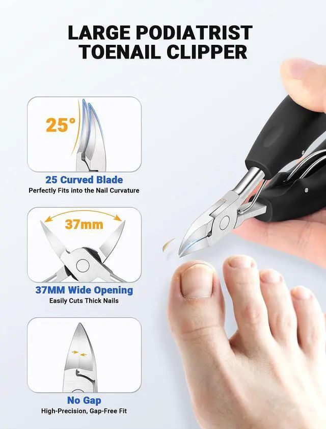 Alt view image 2 of 7 - Toenail Clippers for Seniors Thick Toenails, Sharp Ingrown Toenail Clippers Nail Cutter Long Handle with Wide Jaw for Thick Nails, Heavy Duty Large Toe Nail Clipper Set for Men & Women,7 Pcs