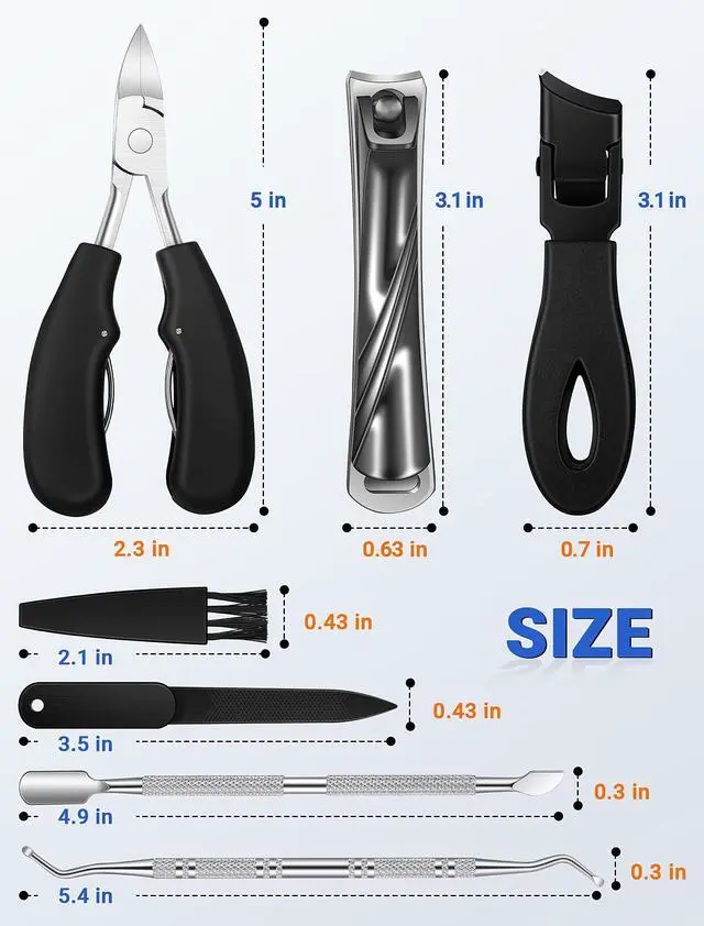 Alt view image 5 of 7 - Toenail Clippers for Seniors Thick Toenails, Sharp Ingrown Toenail Clippers Nail Cutter Long Handle with Wide Jaw for Thick Nails, Heavy Duty Large Toe Nail Clipper Set for Men & Women,7 Pcs
