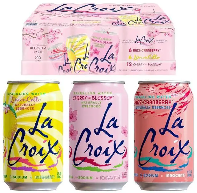 Main image of x Sparkling Water Cherry Blossom Variety Pack | 24-Pack of 12oz Cans | 6x Razz-Cran | 6x Limoncello | 12x Cherry Blossom