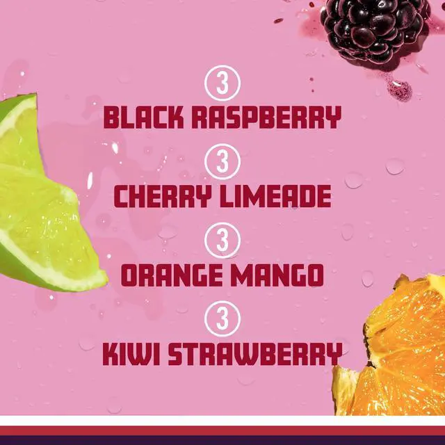 Alt view image 4 of 7 - Purple Variety Pack, Flavored Water, Zero Sugar, with Vitamins and Antioxidants, 17 fl oz, 12 count (Black Raspberry, Cherry Limeade, Orange Mango, Kiwi Strawberry)