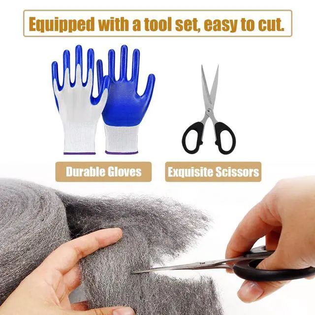 Alt view image 3 of 5 - 2Pack Steel Wool for Mice Control 3.2" x10.5 ft Wool, Gap Filler for Home & Garage, DIY Bundle with Gloves & Scissors