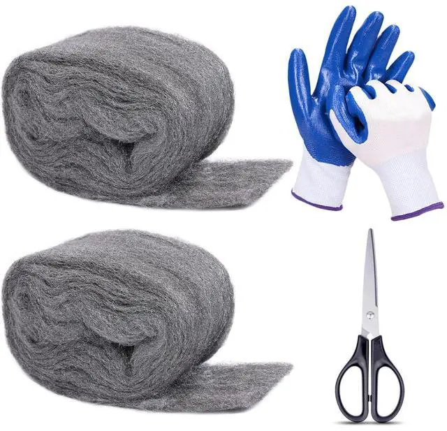 Main image of 2Pack Steel Wool for Mice Control 3.2" x10.5 ft Wool, Gap Filler for Home & Garage, DIY Bundle with Gloves & Scissors