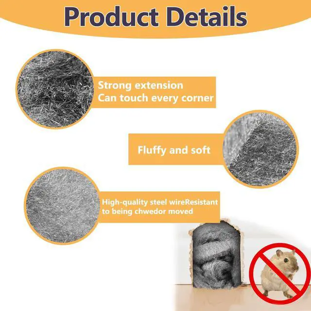 Alt view image 4 of 6 - Steel Wool for Mice Control, 3.2" x12 ft Wool, Gap Filler for Home & Garage, DIY Bundle with Gloves & Scissors - 1 Pack