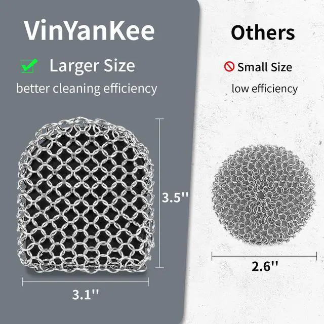 Alt view image 3 of 6 - Cast Iron Scrubber with Pan Scraper, 316 Chainmail Scrubber, Upgraded Chain Mail Scrubber Sponge, Cast Iron Cleaner for Pan Skillet Wok Carbon Steel, Dutch Oven Metal Brush Cleaning Kit, Black