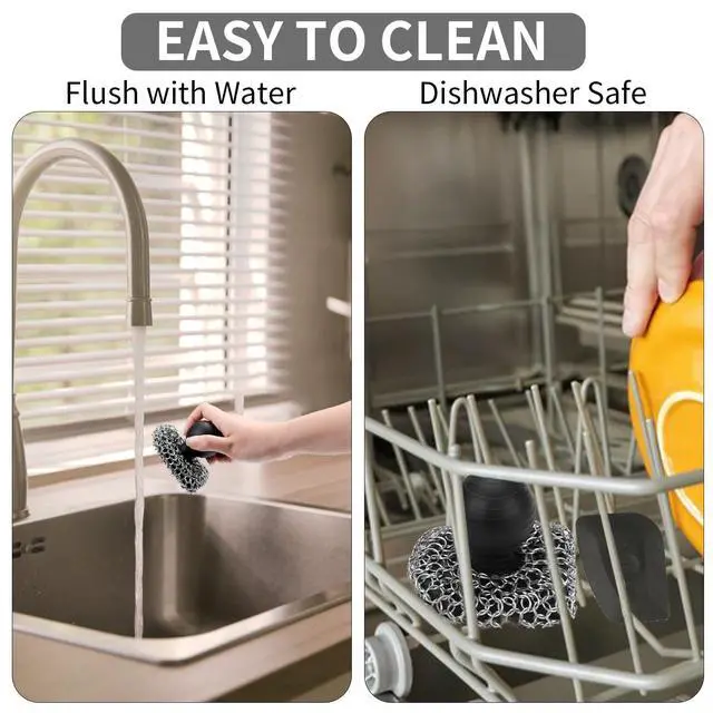 Alt view image 6 of 6 - Cast Iron Scrubber with Pan Scraper, 316 Chainmail Scrubber, Upgraded Chain Mail Scrubber Sponge, Cast Iron Cleaner for Pan Skillet Wok Carbon Steel, Dutch Oven Metal Brush Cleaning Kit, Black