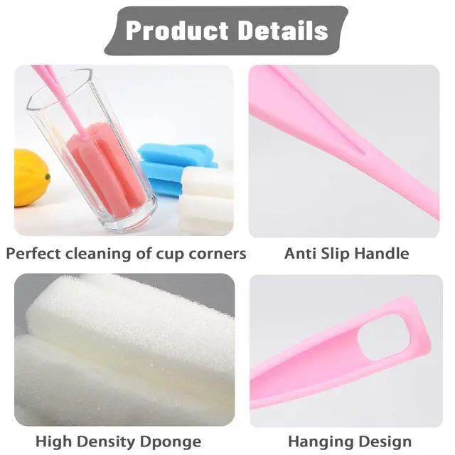 Alt view image 3 of 7 - Bottle Brush Sponge 4PCS Cup Washer Brush Long Handle Cleaner Brush for Baby Bottle Glasswares Mugs Cups Kitchen Clean (4 PCS)
