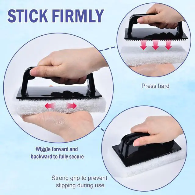 Alt view image 3 of 7 - Handled Scrubber Set, Non-Scratch Bathroom Scrubbing Pads, Bathtub Scrubber with Handle, Reusable Cleaning Sponge for Shower Tile, Bathtube, Sink, Spas Tubs & Swimming Pool Step