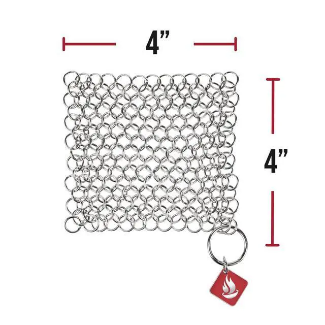 Alt view image 2 of 7 - Knapp Made 4" x 4" Small Ring Chainmail Cast Iron Scrubber, Premium Stainless Steel Mesh Cleaner for Pre-Seasoned Pans, Dutch Ovens, Grills and Skillets