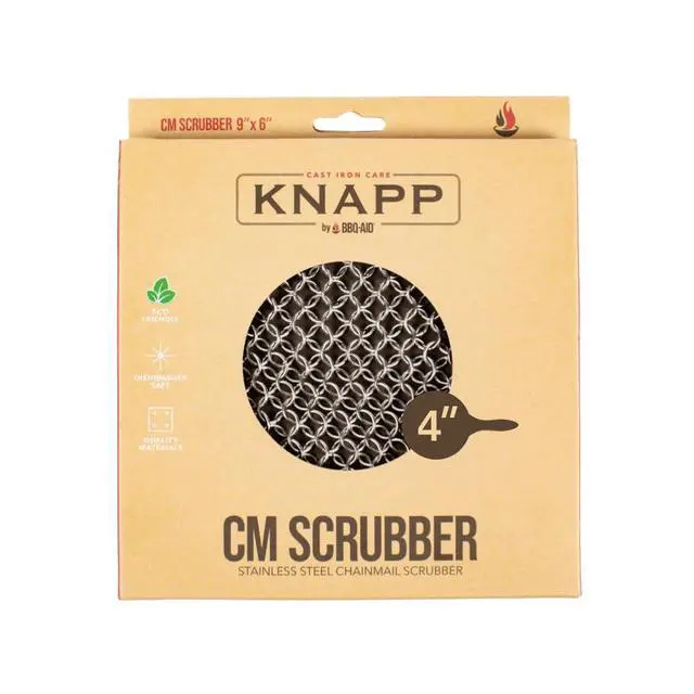 Alt view image 7 of 7 - Knapp Made 4" x 4" Small Ring Chainmail Cast Iron Scrubber, Premium Stainless Steel Mesh Cleaner for Pre-Seasoned Pans, Dutch Ovens, Grills and Skillets
