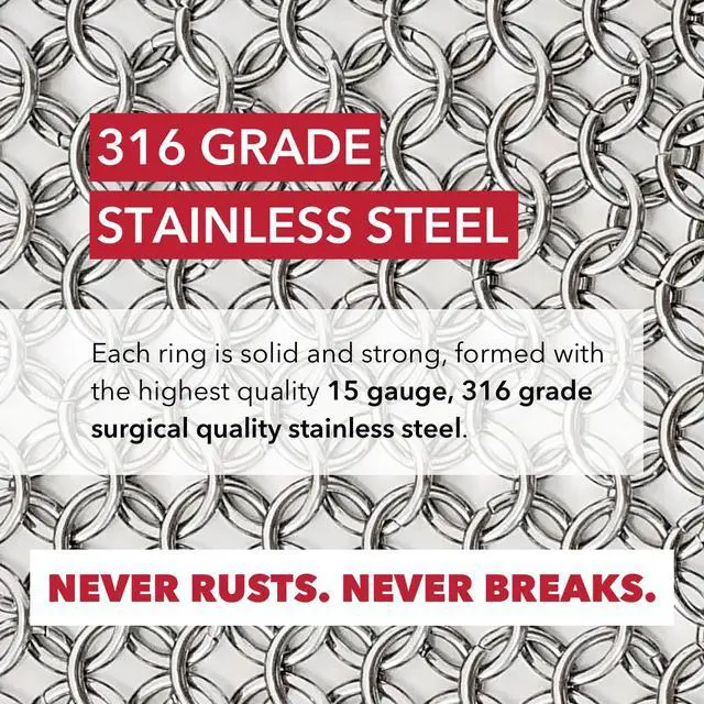 Alt view image 4 of 7 - Knapp Made 4" x 4" Small Ring Chainmail Cast Iron Scrubber, Premium Stainless Steel Mesh Cleaner for Pre-Seasoned Pans, Dutch Ovens, Grills and Skillets
