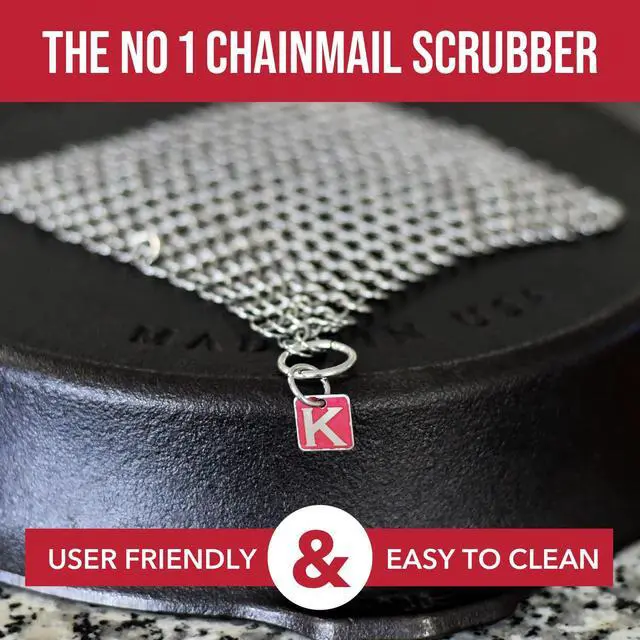 Alt view image 6 of 7 - Knapp Made 4" x 4" Small Ring Chainmail Cast Iron Scrubber, Premium Stainless Steel Mesh Cleaner for Pre-Seasoned Pans, Dutch Ovens, Grills and Skillets