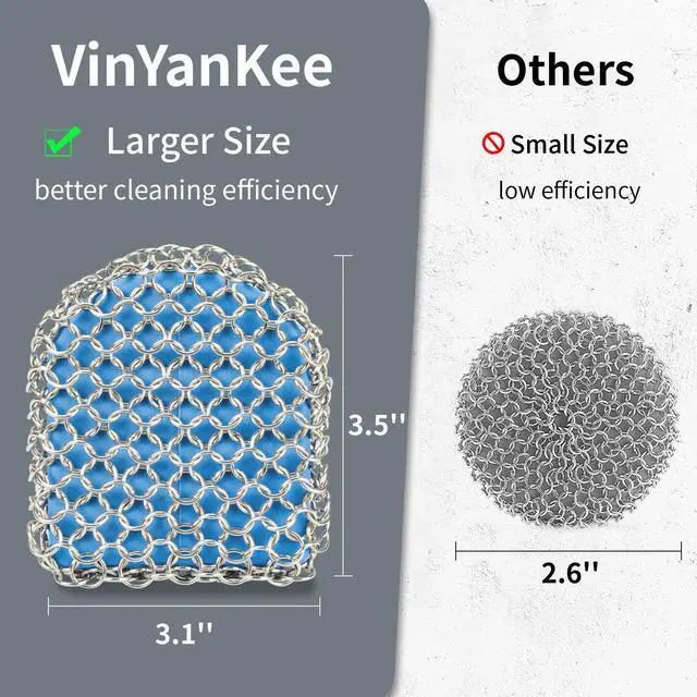 Alt view image 3 of 6 - Cast Iron Scrubber with Pan Scraper, 316 Chainmail Scrubber, Upgraded Chain Mail Scrubber Sponge, Cast Iron Cleaner for Grill Pan Skillet Wok Carbon Steel, Dutch Oven Metal Brush Cleaning Kit, Blue