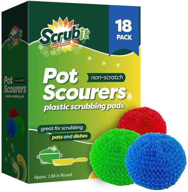 Main image of 18 Round Nylon Dish Scrubber Scouring Pads - Assorted Colors Scourer Pads - Tough and Durable - Non-Scratch for Non-Stick Cookware
