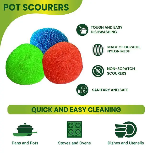 Alt view image 5 of 7 - 18 Round Nylon Dish Scrubber Scouring Pads - Assorted Colors Scourer Pads - Tough and Durable - Non-Scratch for Non-Stick Cookware