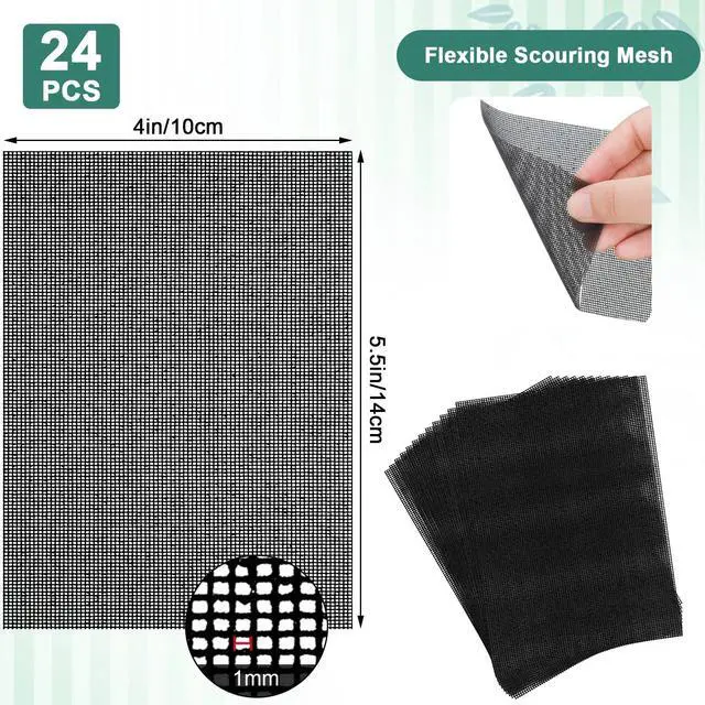 Alt view image 4 of 7 - 24 Pack Flexible Scrubbing Screen Cleaning Mesh for Household 5.5 x 4 Inch Cleaner Toilet Hard Water Ring Remover Scouring Pad Abrasive Grit Cleaning Screen for Remove Carbon, Rust and Scale