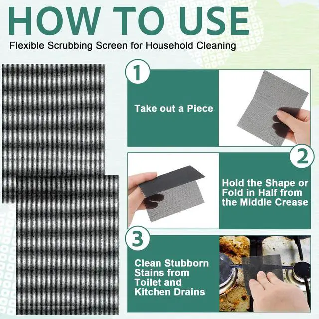 Alt view image 5 of 7 - 24 Pack Flexible Scrubbing Screen Cleaning Mesh for Household 5.5 x 4 Inch Cleaner Toilet Hard Water Ring Remover Scouring Pad Abrasive Grit Cleaning Screen for Remove Carbon, Rust and Scale