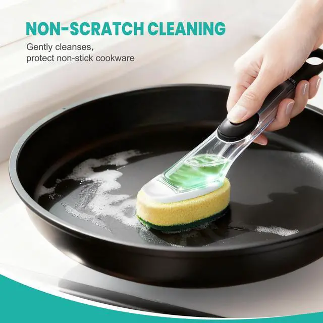 Alt view image 2 of 7 - Dish Wand with Handle,Non-Scratch Dishwand Refills Replacement Sponge Heads
