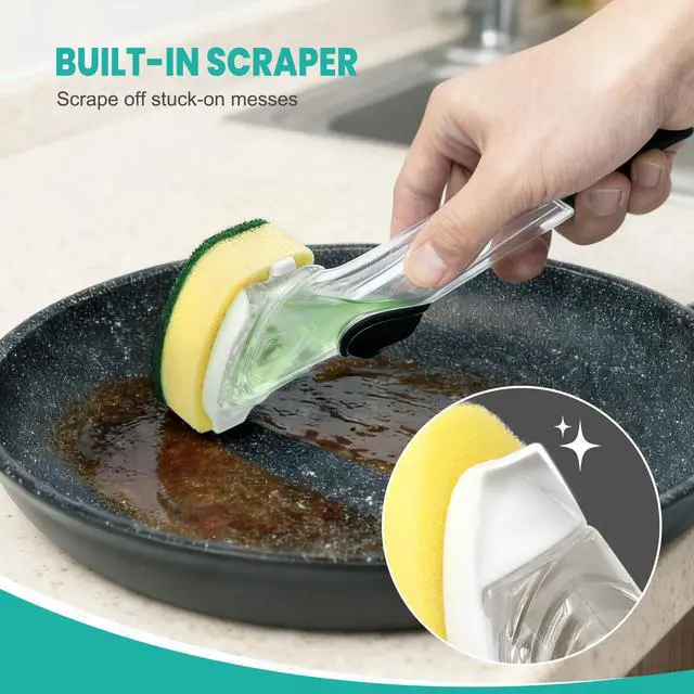 Alt view image 3 of 7 - Dish Wand with Handle,Non-Scratch Dishwand Refills Replacement Sponge Heads