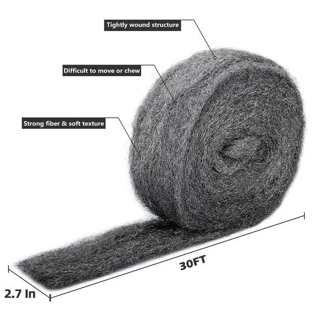 Alt view image 2 of 6 - 30Ft(10oz) Steel Wool Roll, Coarse Wire Fabric for Pest Control, Hardware Gap Blocker & Animal Proofing in Home & Garden (DIY Kit)