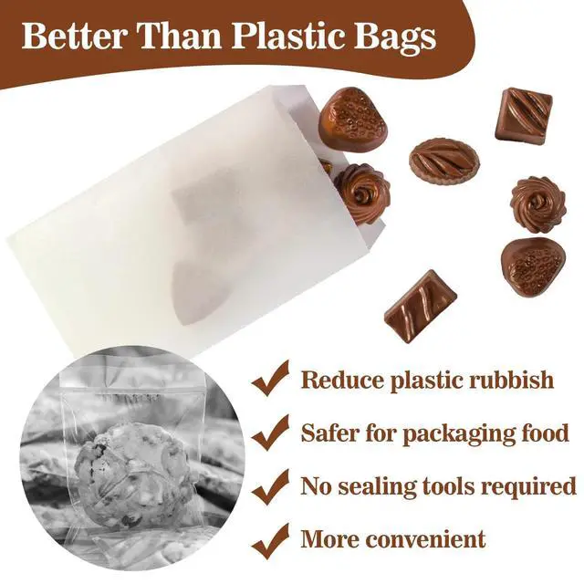 Alt view image 2 of 7 - 100 Glassine Wax Paper Bags - 4x6" Glassine Envelopes Wax Paper Sandwich Food French Fry Bags Individual Cookie Sleeves Cake Slices Soap Bars Packaging Treat Bags Desserts Baked Goods Wrappers