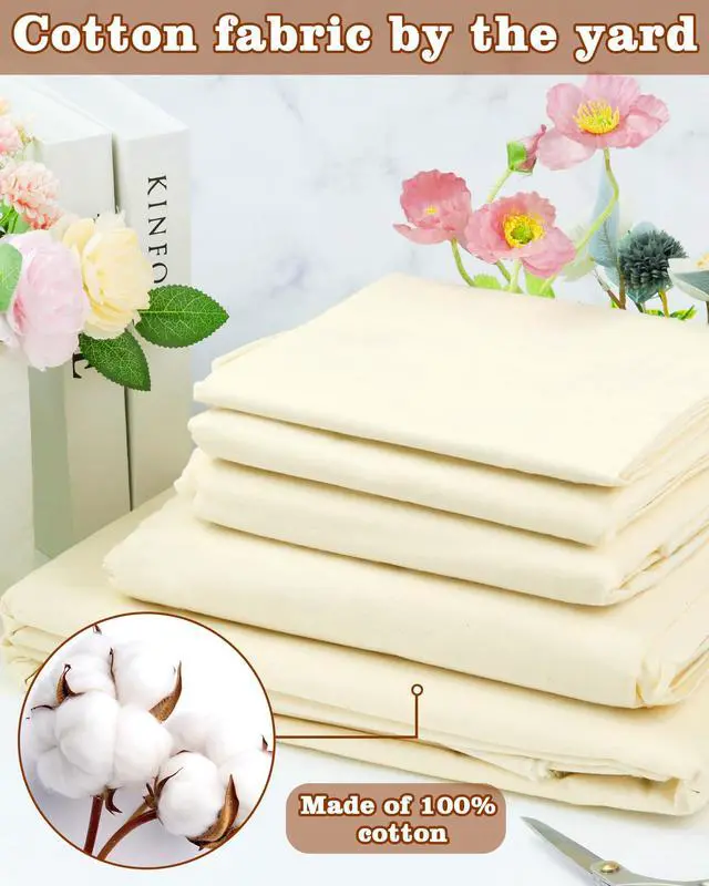 Alt view image 3 of 6 - 100% Cotton Muslin Fabric by The Yard,63in x 1Yards Unbleached Natural Cotton MaterialMedium Weight Beige Calico Fabric for Sewing,Quilting,Embroidery,Crafts & Apparel Projects