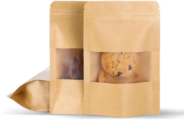 Main image of Kraft Paper Bags with Transparent Window, Stand Up Pouches Smell Proof Bags