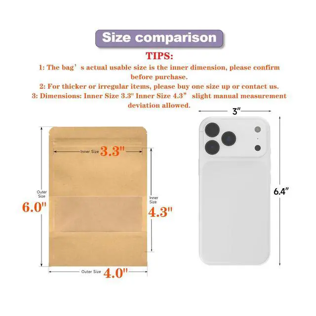 Alt view image 2 of 7 - Kraft Paper Bags with Transparent Window, Stand Up Pouches Smell Proof Bags