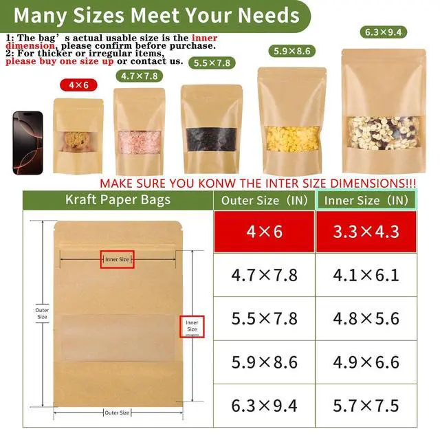 Alt view image 3 of 7 - Kraft Paper Bags with Transparent Window, Stand Up Pouches Smell Proof Bags