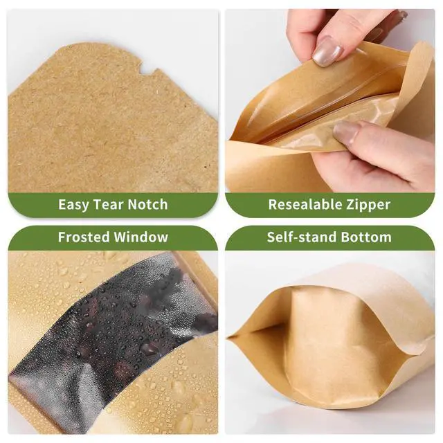 Alt view image 5 of 7 - Kraft Paper Bags with Transparent Window, Stand Up Pouches Smell Proof Bags