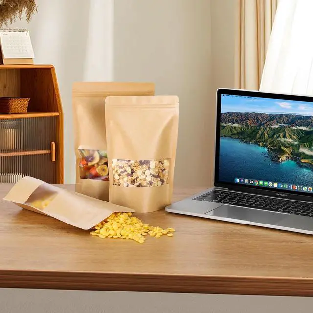 Alt view image 6 of 7 - Kraft Paper Bags with Transparent Window, Stand Up Pouches Smell Proof Bags