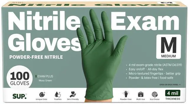 Main image of Powder-Free Nitrile Exam Gloves, 100 Count Food Safe Latex-Free Disposable Gloves for Medical Cooking Household Cleaning Food Prep, Green (Medium)
