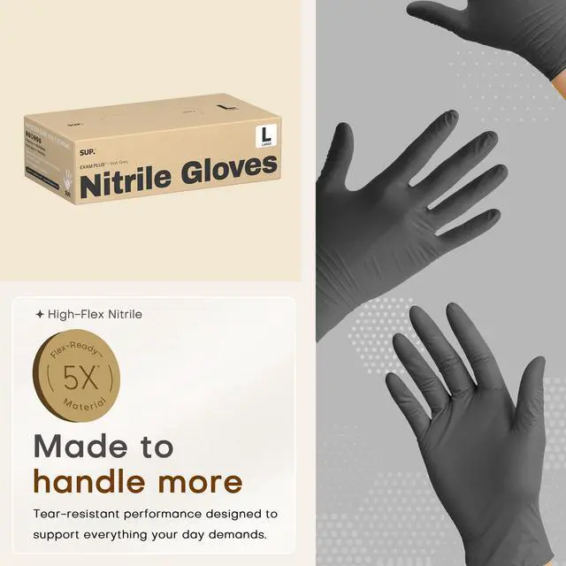 Alt view image 4 of 7 - Powder-Free Nitrile Exam Gloves, 100 Count, Food Safe Latex-Free Medical Non-Sterile Cooking Disposable Glove, Black (Large)