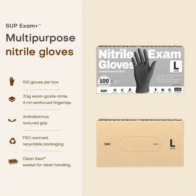 Alt view image 6 of 7 - Powder-Free Nitrile Exam Gloves, 100 Count, Food Safe Latex-Free Medical Non-Sterile Cooking Disposable Glove, Black (Large)