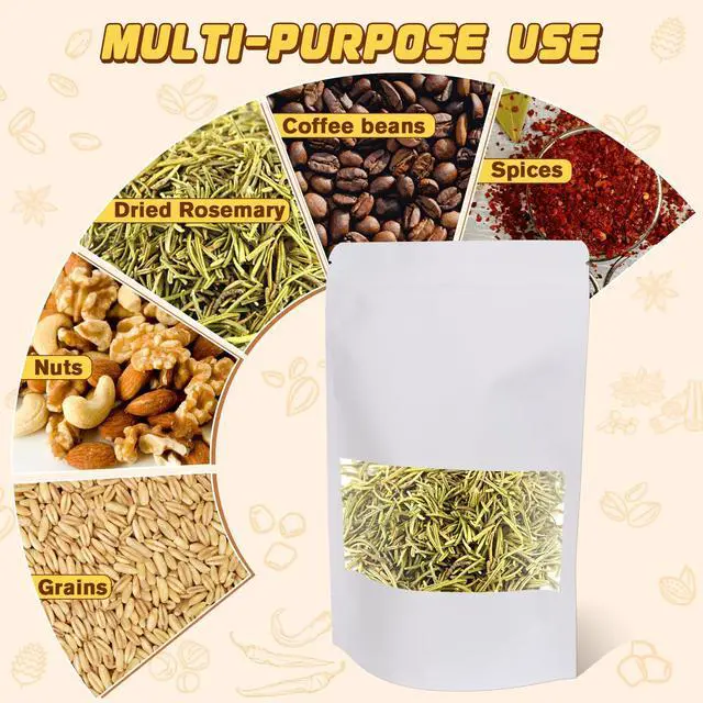 Alt view image 5 of 7 - 50 Pack Resealable Bags, Reusable Snack Bags with Window, Smell Proof Stand Up Pouches, Cookie Bag with Seal, Sealable Packaging Bag for Coffee, Tea, Herbs, Spice, Candy, Favor, Food Storage