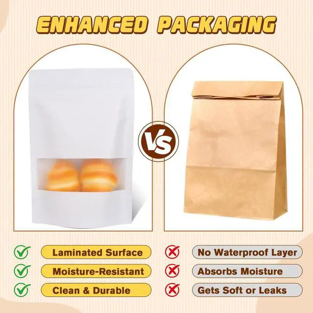 Alt view image 6 of 7 - 50 Pack Resealable Bags, Reusable Snack Bags with Window, Smell Proof Stand Up Pouches, Cookie Bag with Seal, Sealable Packaging Bag for Coffee, Tea, Herbs, Spice, Candy, Favor, Food Storage