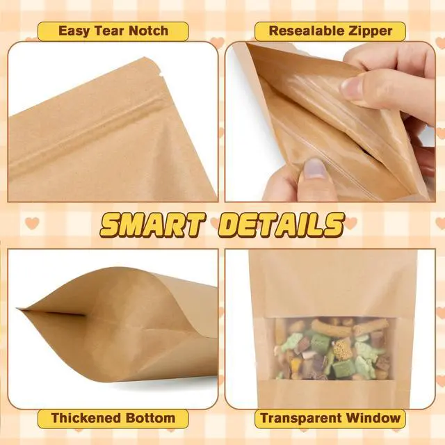 Alt view image 6 of 7 - 50 Pcs Smell Proof Bag 4x6in, Resealable Bags for Small Business, Sealable Treat Bags, Reusable Frosted Clear Window Stand Up Pouches, Packaging for Snack, Food, Candy, Spice, Nuts, Product
