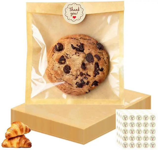 Main image of 100Pcs Cookie Bags with Seal, Premium Cookie Packaging Bag with Clear Window, Heat Seal Bakery Bags for Baked Goods, Cake Slice, Donut, Pastry and Treat by