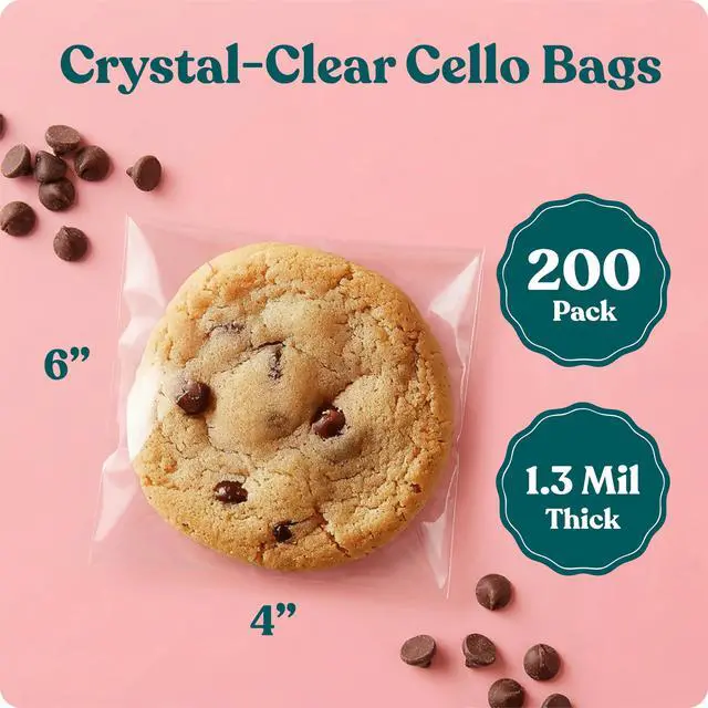 Alt view image 2 of 7 - 4" X 6" Clear Cookie Bags With Seal (200 Pack) - Self Sealing Cellophane Bags for Baked Goods Packaging, Cookie Wrappers, Bakery Packaging, Bake Sale, Candy, Treats, Goodies, Gifts, Party Favors