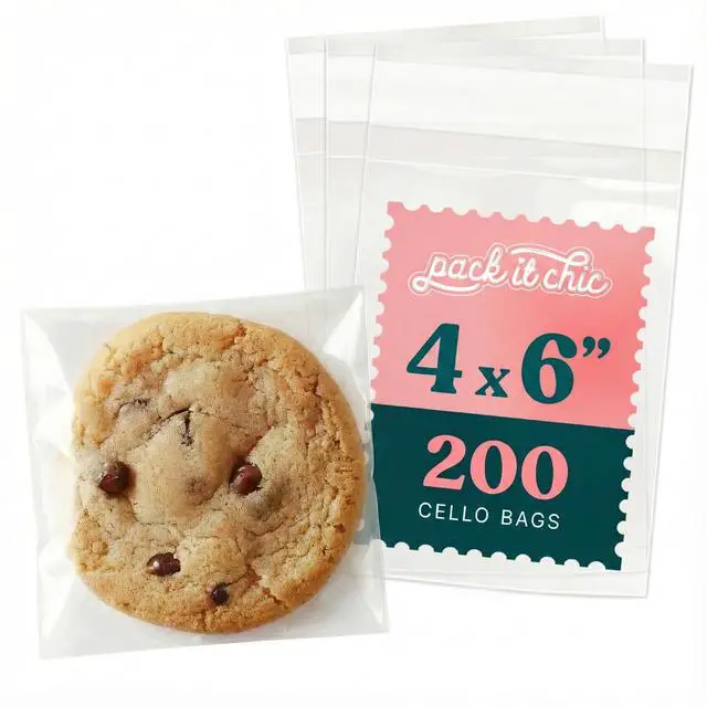 Main image of 4" X 6" Clear Cookie Bags With Seal (200 Pack) - Self Sealing Cellophane Bags for Baked Goods Packaging, Cookie Wrappers, Bakery Packaging, Bake Sale, Candy, Treats, Goodies, Gifts, Party Favors