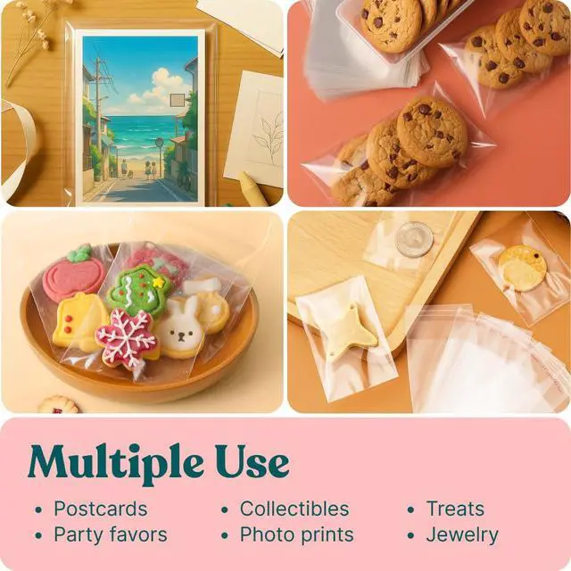 Alt view image 6 of 7 - 5" X 7" Self Sealing Cellophane Bags (200 Pack) - Clear Cookie Bags With Seal for Baked Goods Packaging, Cookie Wrappers, Bakery Packaging, Bake Sale, Candy, Treats, Goodies, Gifts, Party Favors